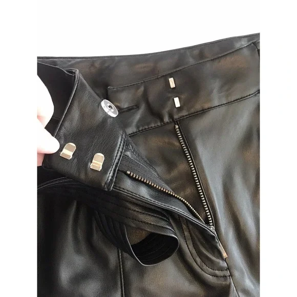 Ryegrass Black Faux Leather Tie Front Pants Button Ankle Womens Sz 10 Wide Taper - Picture 8 of 14